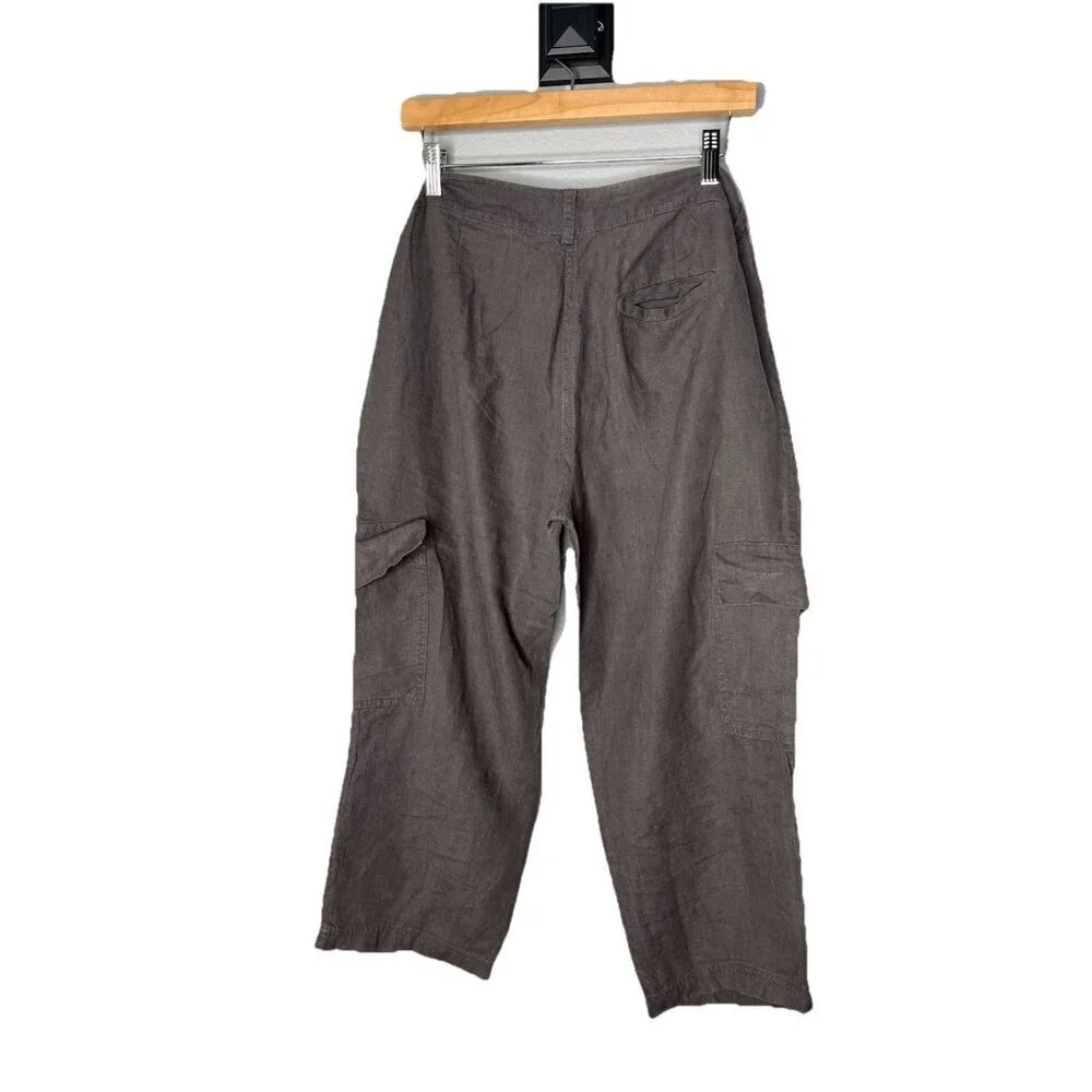Eileen Fisher 100% Linen Wide Leg Crop Pant High Rise Size 8 DEEP OLIVE